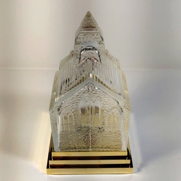 Two Vintage Avon Light Up Clear Pressed Art Glass of Church with Gold Base - Picture 14 of 16